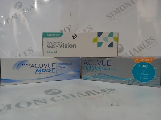 APPROXIMATELY 20 ASSORTED HOUSEHOLD ITEMS TO INCLUDE ACUVUE MOIST CONTACT LENSES, ACUVUE OASYS CONTACT LENSES, ETC