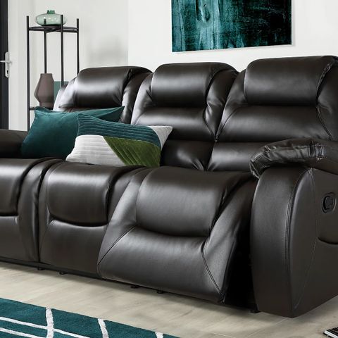 BOXED DESIGNER VANCOUVER BROWN LEATHER 3 SEATER RECLINER SOFA