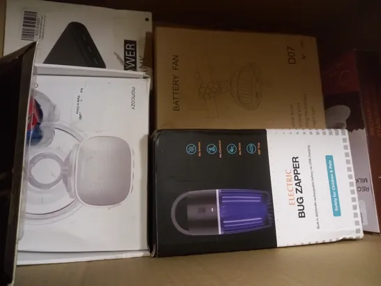 BOX OF APPROXIMATELY 5 ASSORTED ITEMS TO INCLUDE BATTERY FAN, BUG ZAPPER, POWER BANK