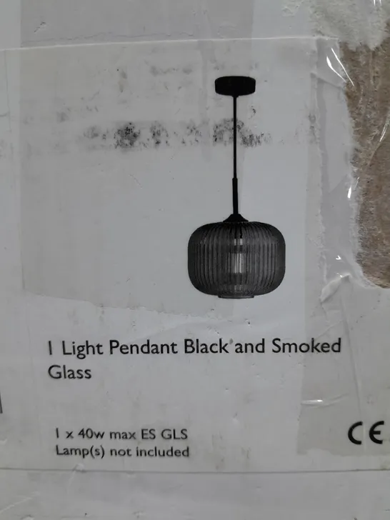 DEMARIUS 1 LIGHT PENDANT BLACK AND SMOKED GLASS