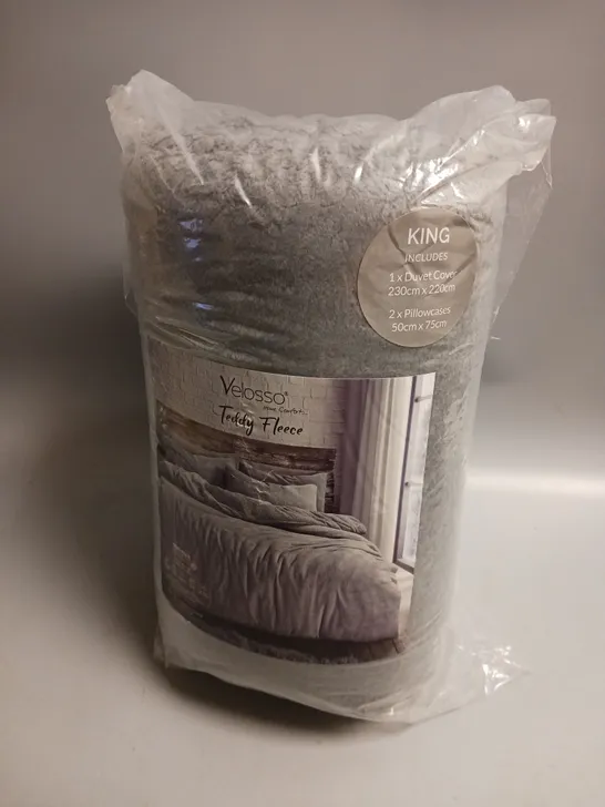 VELOSSO TEDDY FLEECE DUVET SET KING SIZE IN GREY