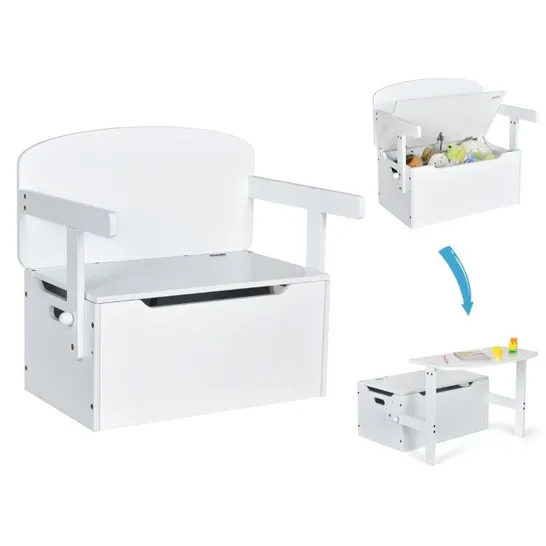 BOXED 3 IN 1 KIDS ACTIVITY TABLE SET WITH DESK & BENCH & STORAGE BOX FOR KINDERGARTEN - WHITE