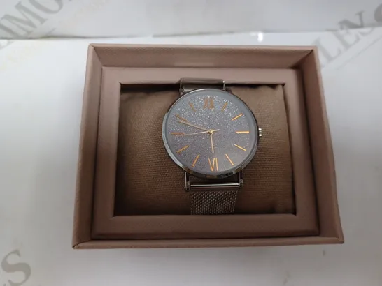 BOXED NEXT SILVER EFFECT WATCH WITH PINK FACE