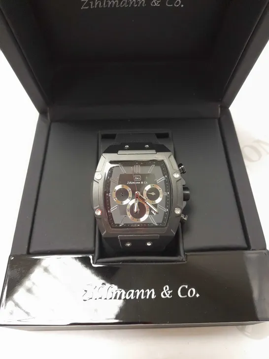 ZIHLMANN & CO BLACK TRIPLE DIAL STUD RUBBER STRAP WATCH