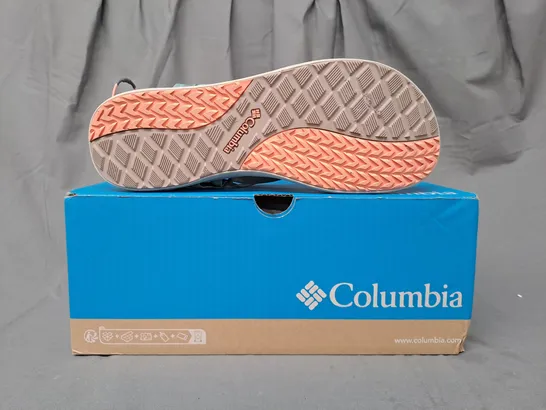 BOXED PAIR OF COLUMBIA OPEN TOE SANDALS IN FUNGI/AQUA UK SIZE 9