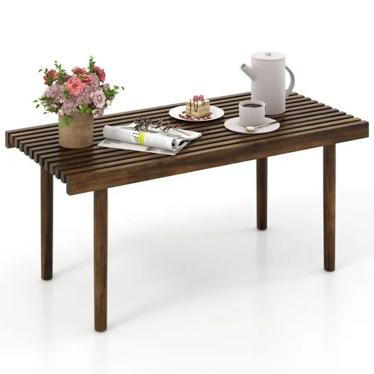 BOXED COSTWAY RUBBER WOOD COFFEE TABLE WITH SLATTED TABLETOP