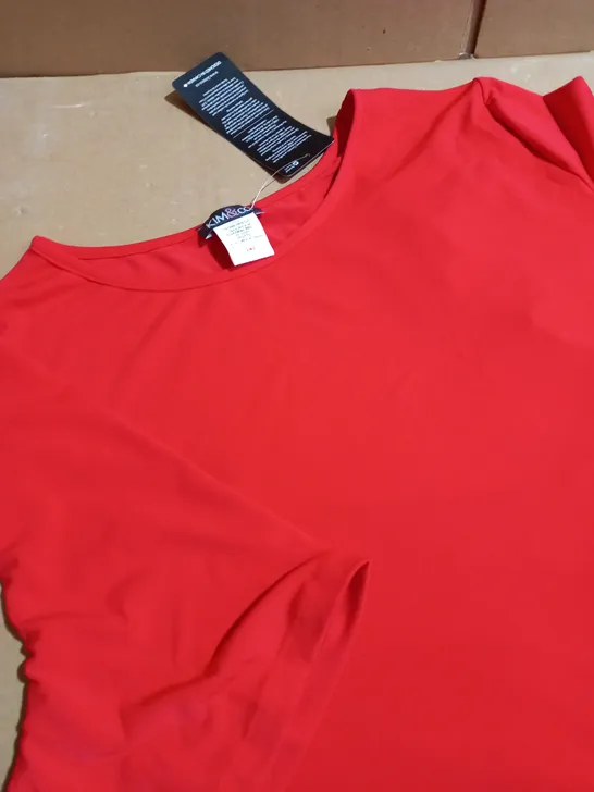 KIM & CO JERSEY SOFT SHORT SLEEVED PEPLAM TOP CORAL RED 2XL