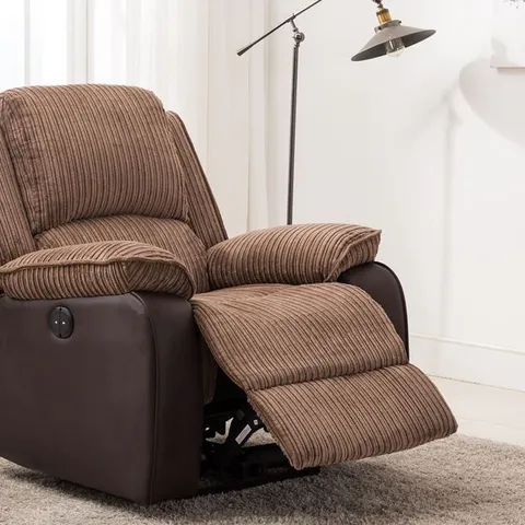 BOXED POSTANA BROWN FAUX LEATHER & FABRIC POWER RECLINING EASY CHAIR (1 BOX)