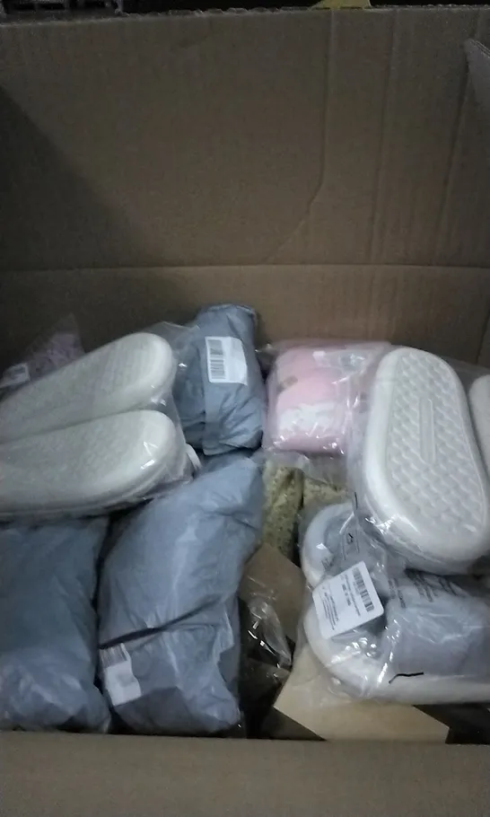 PALLET OF ASSORTED ITEMS INCLUDING SEASONS, SLIPPERS, AND BOOKS ETC,