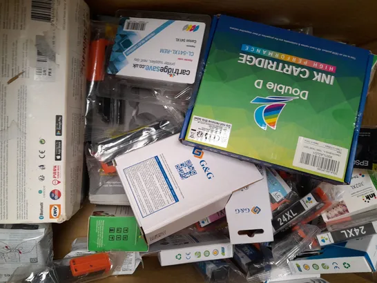 BOX OF APPROXIMATELY 10 ASSORTED ELECTRICAL ITEMS TO INCLUDE JABRA ELITE 85T EARBUDS, SUBLINOVA DYE SUBLIMATION INK, ETC