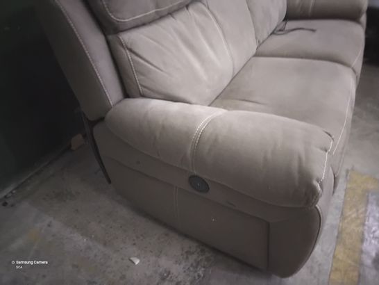 DESIGNER ANNA POWER RECLINING THREE SEATER SOFA FAWN WITH CONTRASTING STITCHING 