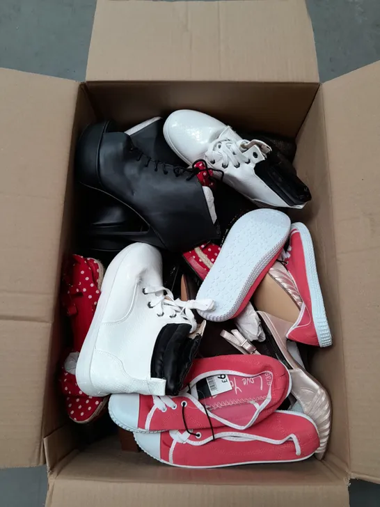 APPROXIMATELY 15 PAIRS OF LADIES SHOES. ASSORTED SIZES, COLOURS AND STYLES