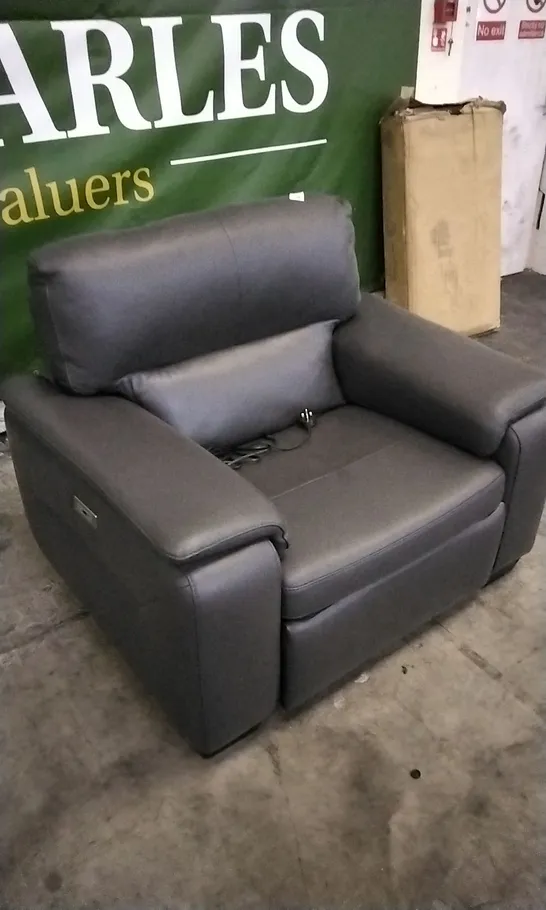 QUALITY ITALIAN DESIGNER GRADO CHARCOAL GREY LEATHER POWER RECLINER ARMCHAIR