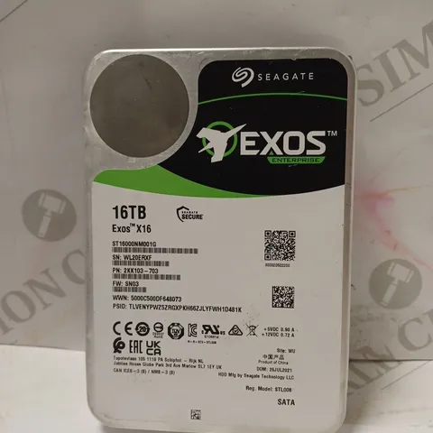 SEAGATE EXOS ENTERPRISE 16TB HARD DRIVE