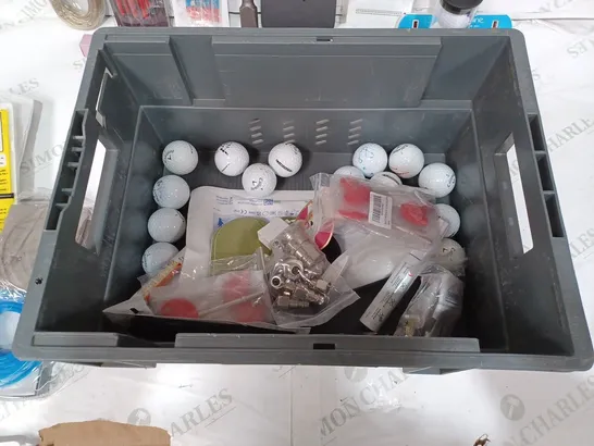 BOX TO CONTAIN APPROX. 30 X ASSORTED HOUSEHOLD PRODUCTS. INCLUDES A LARGE ASSORTMENT OF GOLF BALLS, PAINT BRUSHES, DIY TOOLS, HOME ITEMS ETC 