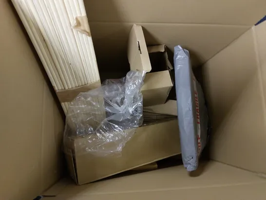 BOX OF APPROX 5 HOUSEHOLD ITEMS TO INCLUDE SPARE SHARK FILTER, DRAINAGE BOARD, SHOPPING TROLLEY