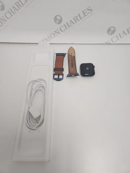 APPLE WATCH SERIES 6 44MM BLUE ALUMINIUM WITH LEATHER EFFECT SPORTS BAND