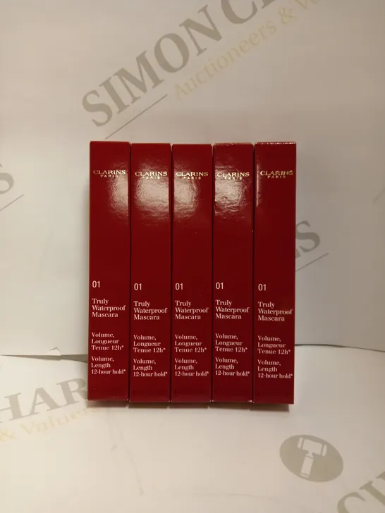 LOT OF 5 CLARINS TRULY WATERPROOF 12 HR HOLD MASCARA - 01 INTENSE BLACK