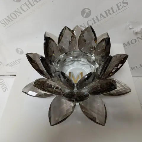 BOXED JULIAN MCDONALD LOTUS CANDLE HOLDER - SMOKED GLASS