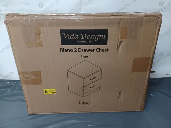 BOXED VIDA DESIGNS RIANO 2 DRAWER CHEST IN PINE