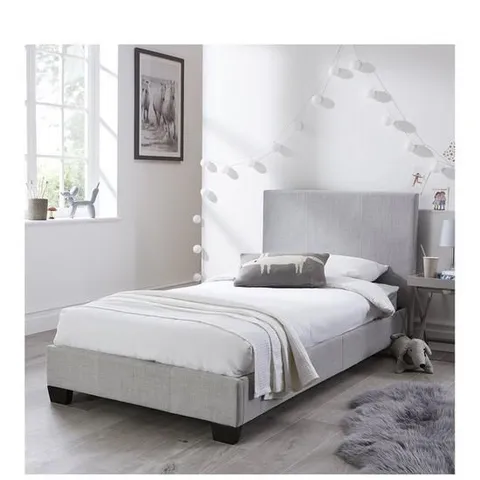 BOXED GRADE 1 RILEY FABRIC SINGLE BED FRAME - GREY (1 BOX)