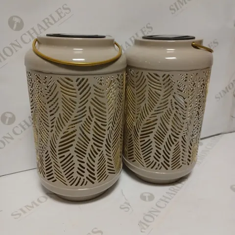 GARDEN REFLECTIONS SET OF 2 PATTERNED SOLAR LANTERNS, LEAF