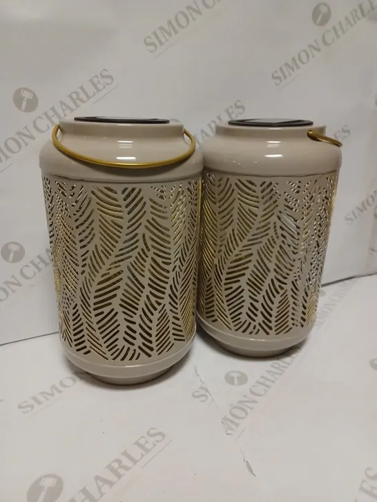 GARDEN REFLECTIONS SET OF 2 PATTERNED SOLAR LANTERNS, LEAF