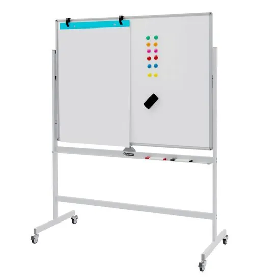 BOXED COSTWAY DOUBLE SIDED MAGNETIC WHITEBOARD ADJUSTABLE MOBILE REVOLVING BOARD WITH MAGNETS - WHITE