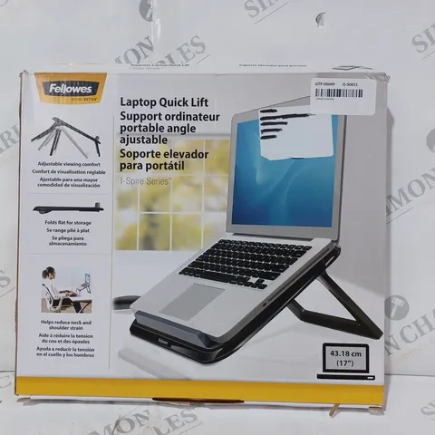 BOXED FELLOWES I-SPIRE SERIES LAPTOP QUICK LIFT STAND IN BLACK