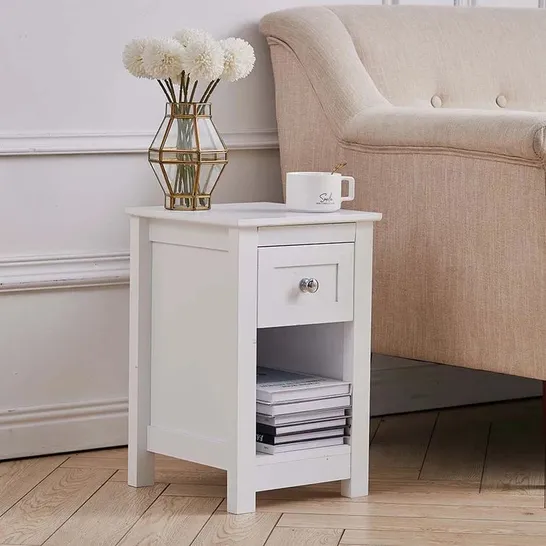 BOXED ROPER MANUFACTURED WOOD BEDSIDE TABLE - WHITE (1 BOX)