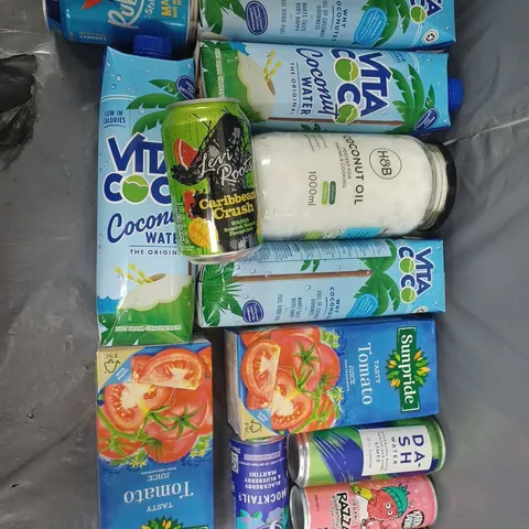 APPROXIMATELY 8 ASSORTED FOOD ITEMS TO INCLUDE - VITA COCO COCONUT WATER - SUNPRIDE TOMATO JUICE - ORGANIC VIRGIN COCONUT OIL ETC.