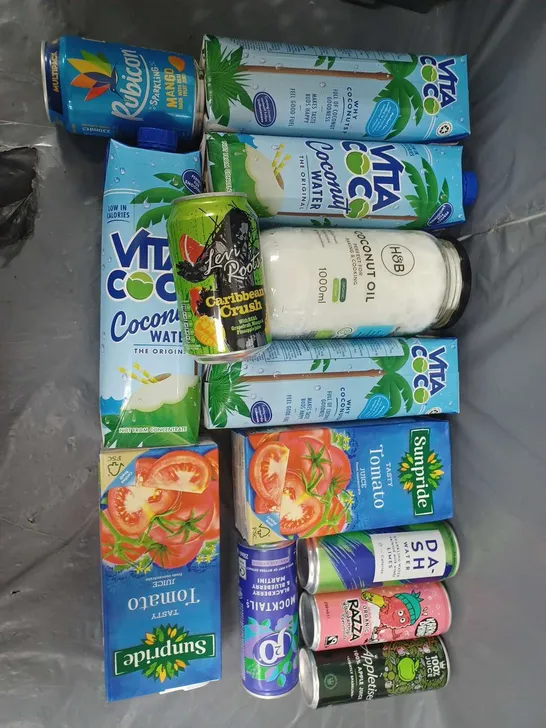 APPROXIMATELY 8 ASSORTED FOOD ITEMS TO INCLUDE - VITA COCO COCONUT WATER - SUNPRIDE TOMATO JUICE - ORGANIC VIRGIN COCONUT OIL ETC.