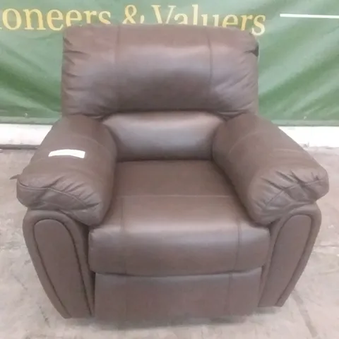 DESIGNER MANUAL RECLINING EASY CHAIR BROWN LEATHER