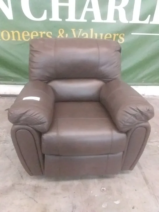 DESIGNER MANUAL RECLINING EASY CHAIR BROWN LEATHER