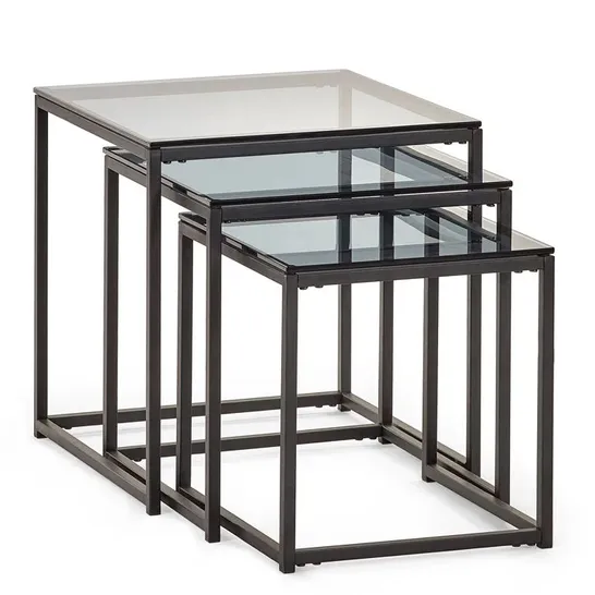 BOXED KURTISS GLASS 3 PIECE NEST OF TABLES 