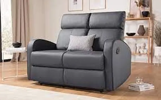 BOXED DESIGNER ASHBY GREY FAUX LEATHER MANUAL RECLINING TWO SEATER SOFA 