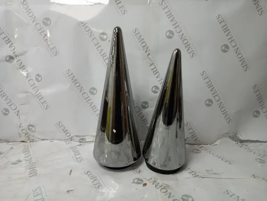 BOXED KELLY HOPPEN SET OF 2 INDOOR/OUTDOOR PRELIT GLASS DECOR - REFLECTIVE CONES