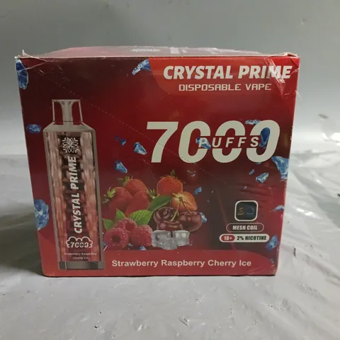 SEALED 10-PACK OF CRYSTAL PRIME 7000 PUFF 15ML VAPES - STRAWBERRY RASPBERRY CHERRY ICE