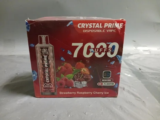 SEALED 10-PACK OF CRYSTAL PRIME 7000 PUFF 15ML VAPES - STRAWBERRY RASPBERRY CHERRY ICE