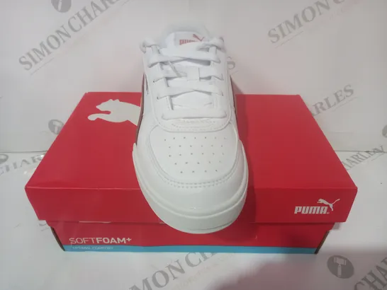 BOXED PAIR OF PUMA CAVEN OUTLINE PS SHOES IN WHITE/ROSE GOLD UK SIZE 2.5