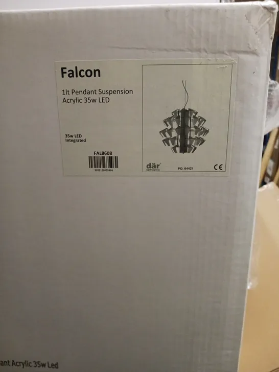 BRAND NEW BOXED DAR LIGHTING FALCON ACRYLIC 1 LIGHT SUSPENSION PENDANT LIGHT - COLLECTION ONLY 