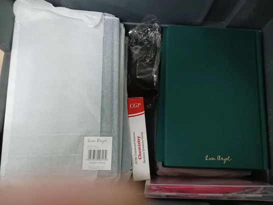 BOX OF ASSORTED ITEMS TO INCLUDE NOTE BOOKS - GRIP REPS - PEN CASE 