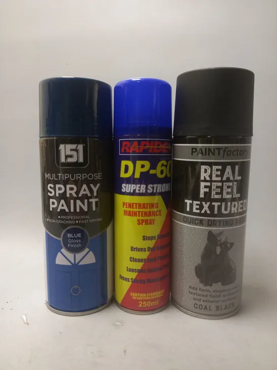 MEDIUM BOX OF ASSORTED AEROSOL CANS TO INCLUDE QUICK DRYING PAINT, SPRAY PAINT AND DP-60 - COLLECTION ONLY 