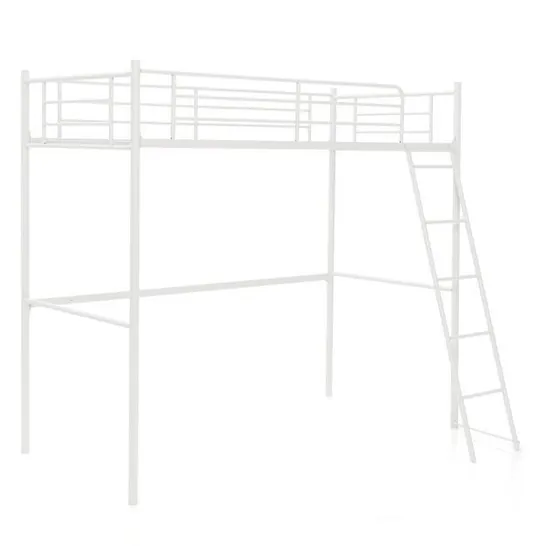 BOXED COSTWAY METAL LOFT BED WITH INTEGRATED LADDER AND FULL-LENGTH GUARDRAILS - WHITE