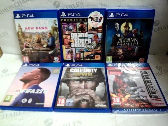 LOT OF 6 PS4 GAMES, TO INCLUDE FIFA 22, METAL GEAR SOLID V, FAR CRY NEW DAWN, ETC