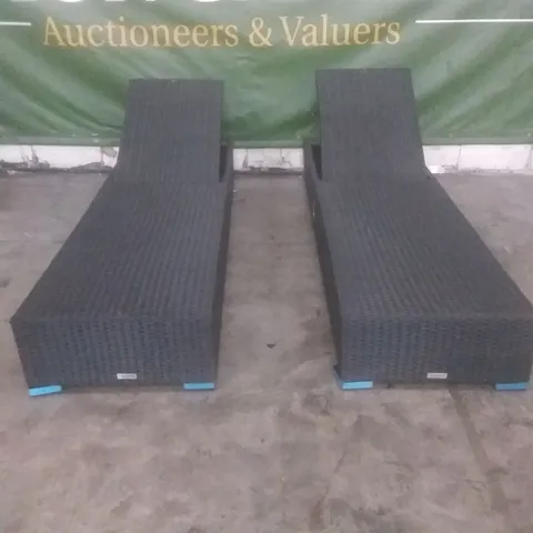 X2 BLACK RATTAN EFFECT SUNLOUNGER 