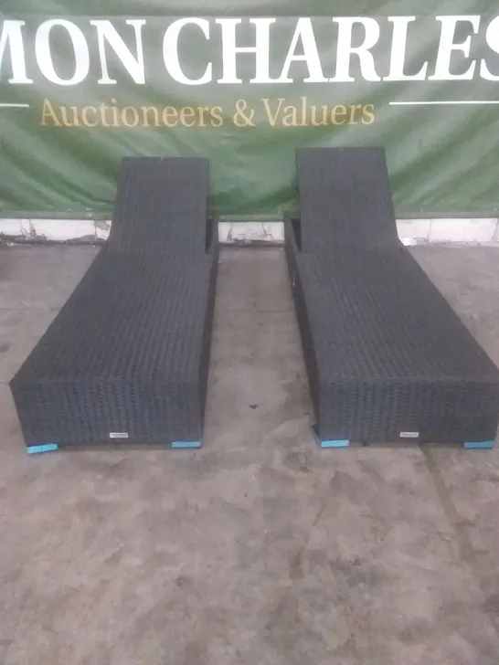 X2 BLACK RATTAN EFFECT SUNLOUNGER 