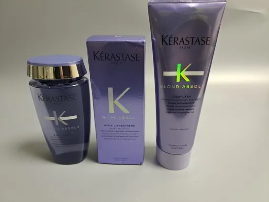 LOT OF 3 KERASTASE PARIS BLOND ABSOLU HAIR CARE ITEMS TO INCLUDE STRENGTHENING OIL AND FORTIFYING TREATMENT