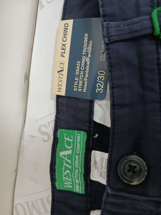 WEST ACE FLEX CHINO TROUSERS NAVY SIZE 32/30