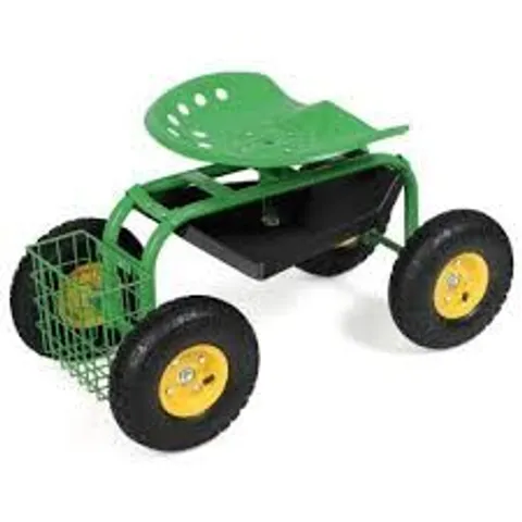BOXED COSTWAY ROLLING GARDENING CART WITH ADJUSTABLE HEIGHT AND 360° SWIVEL SEAT